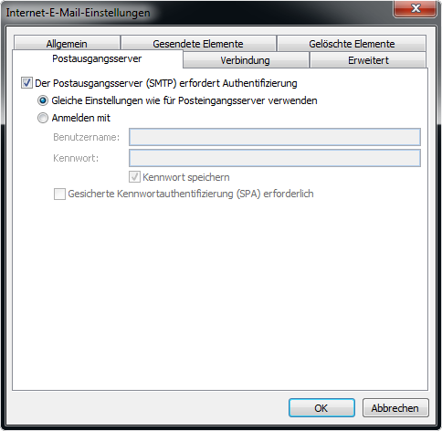 Erweitert - Postausgangsserver