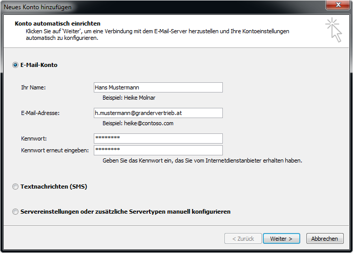 Konto automatisch einrichten